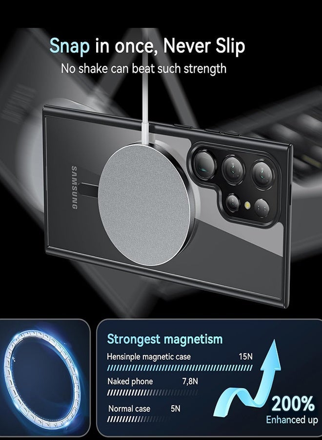 Case Crystal Clear for Samsung Galaxy S24 Ultra Magnetic Clear Cover, Compatible with Wireless Charger and Magsafe Card Wallet, Simplistic Transparent Shockproof and Drop-Proof Case - Black - Image 4